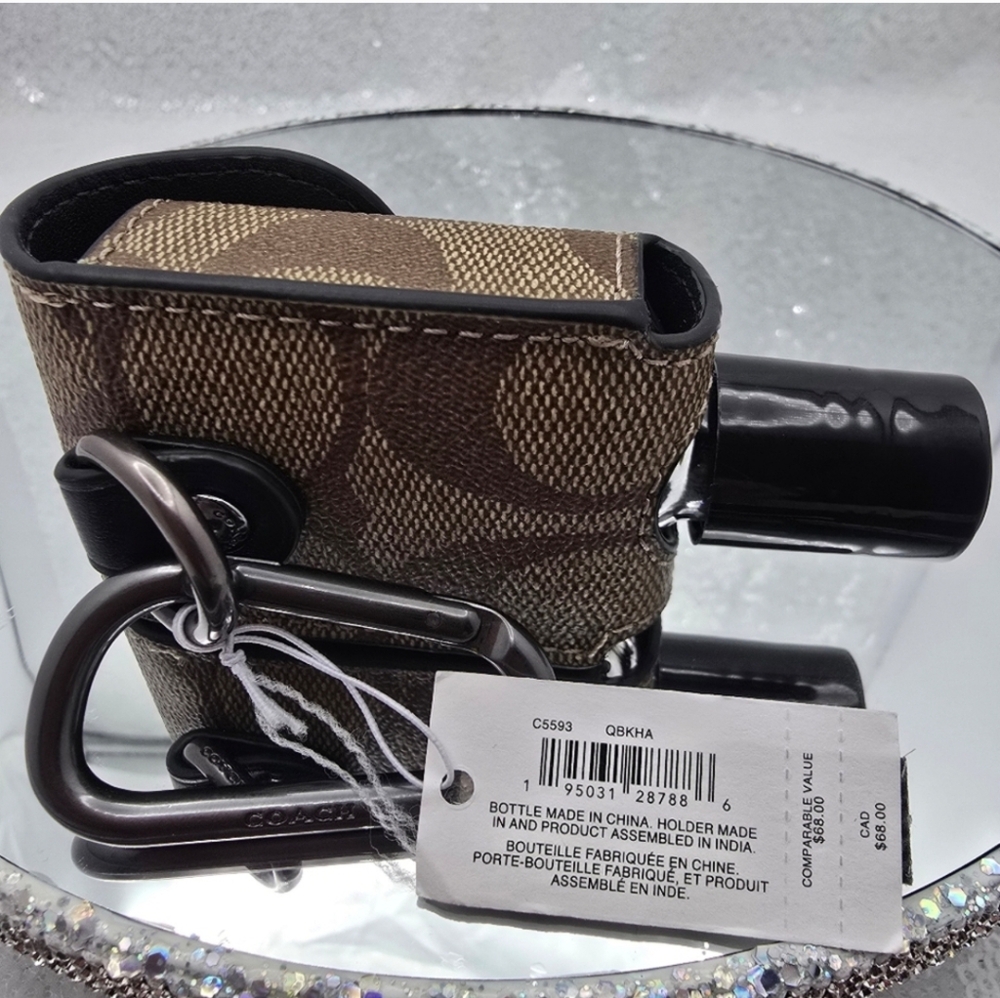 Coach Hand Sanitizer Holder Refillable Signature Logo Khaki Bag Charm - Picture 8 of 10